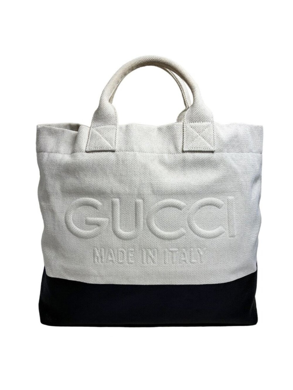 Gucci Canvas Tote Bag With Embossed Detail Lido Ivory Black 2-Way